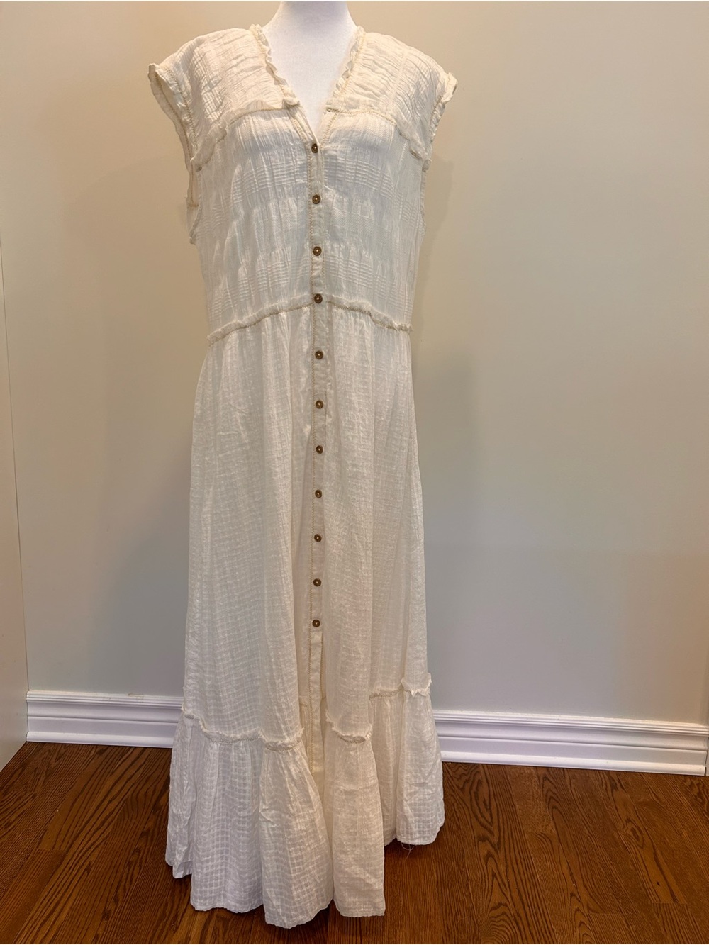 Free People desert dazed midi dress cream button front boho chic NWT XL - Picture 4 of 7